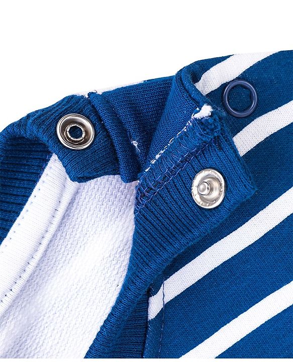 Babyhug 100% Cotton Knit Full Sleeves Striped Sweatshirt with Graphics Print - Blue & White Melange
