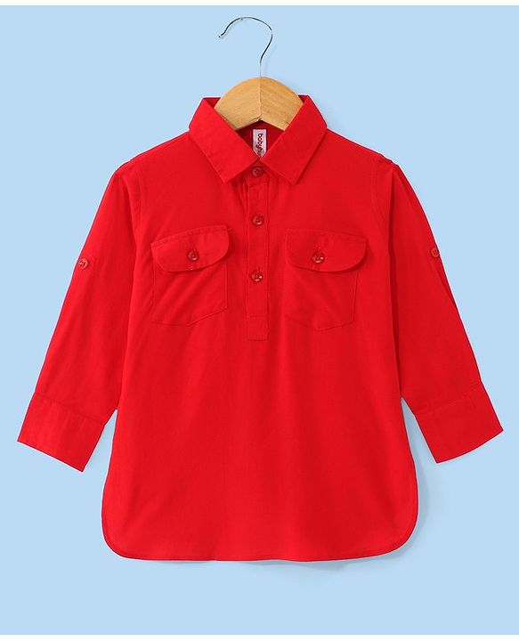 Babyhug Full Sleeves Solid Pathani Kurta & Pyjama Set - Red