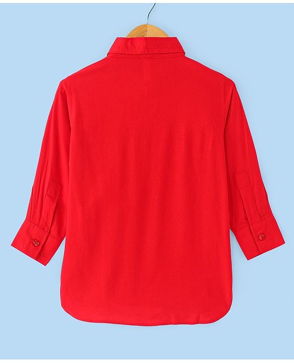 Babyhug Full Sleeves Solid Pathani Kurta & Pyjama Set - Red