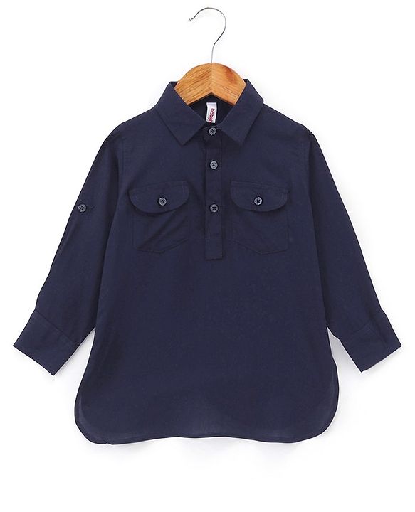 Babyhug Full Sleeves Solid Pathani Kurta & Pyjama Set - Navy Blue