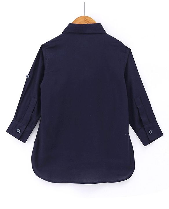 Babyhug Full Sleeves Solid Pathani Kurta & Pyjama Set - Navy Blue