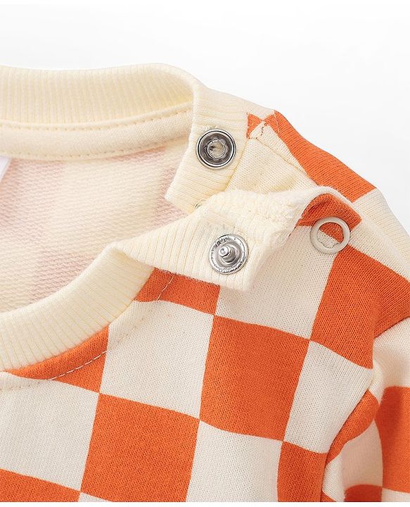 Babyhug 100% Cotton Knit Full Sleeves Checks & Mice Printed Sweatshirts Pack of 2 - Blue & Orange