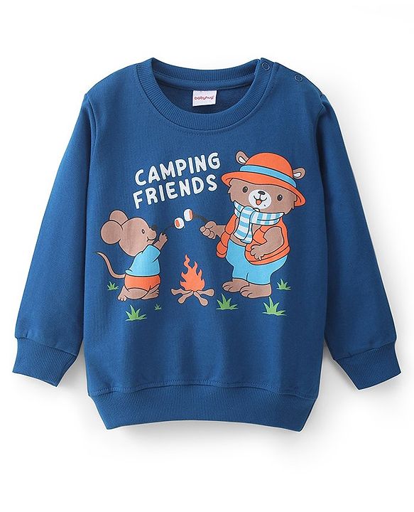 Babyhug 100% Cotton Knit Full Sleeves Checks & Mice Printed Sweatshirts Pack of 2 - Blue & Orange