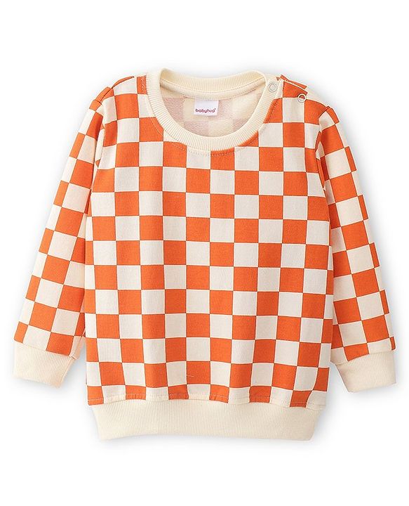 Babyhug 100% Cotton Knit Full Sleeves Checks & Mice Printed Sweatshirts Pack of 2 - Blue & Orange