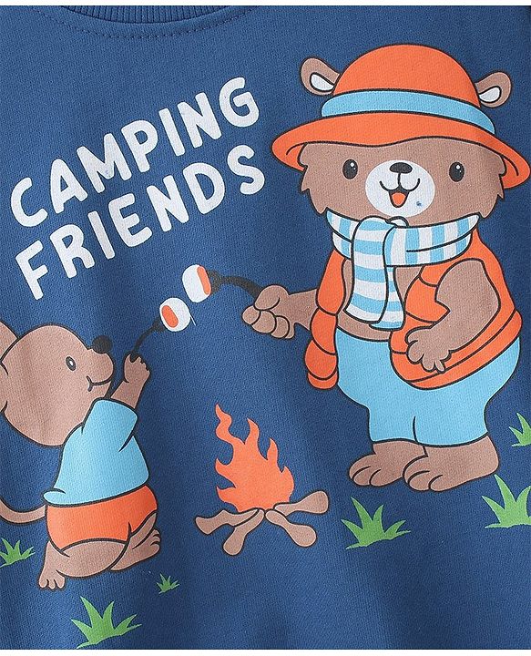 Babyhug 100% Cotton Knit Full Sleeves Checks & Mice Printed Sweatshirts Pack of 2 - Blue & Orange