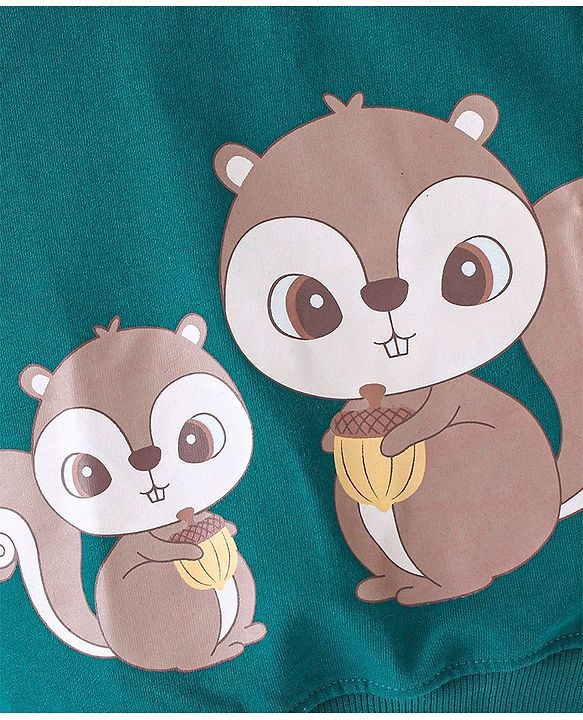 Babyhug 100% Cotton Knit Full Sleeves Sweatshirt With Squirrel Graphics Pack Of 2 - Red & Green