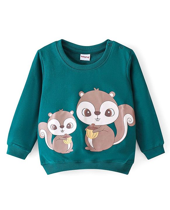 Babyhug 100% Cotton Knit Full Sleeves Sweatshirt With Squirrel Graphics Pack Of 2 - Red & Green