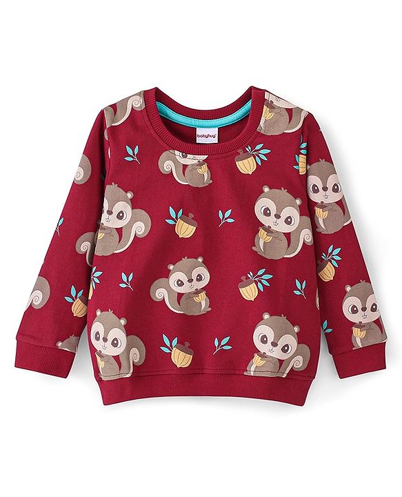 Babyhug 100% Cotton Knit Full Sleeves Sweatshirt With Squirrel Graphics Pack Of 2 - Red & Green