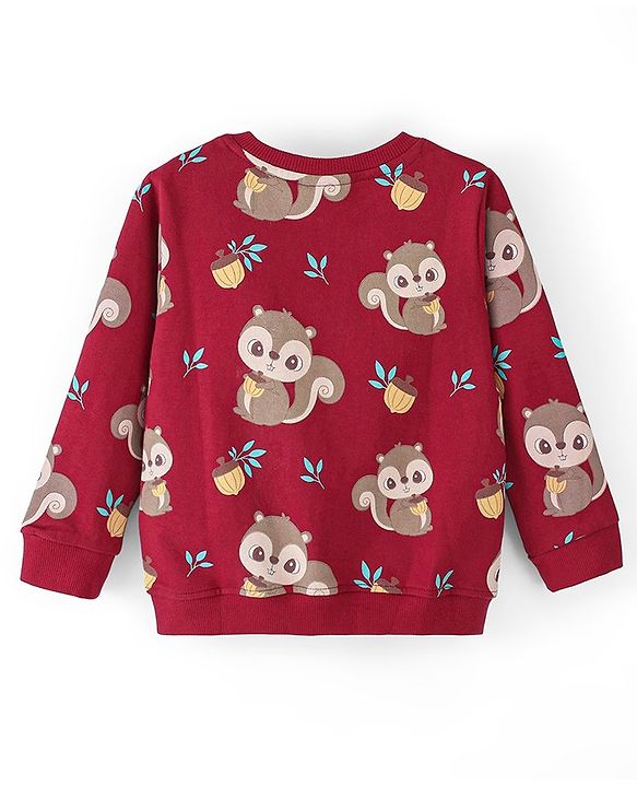 Babyhug 100% Cotton Knit Full Sleeves Sweatshirt With Squirrel Graphics Pack Of 2 - Red & Green