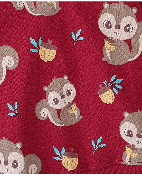 Babyhug 100% Cotton Knit Full Sleeves Sweatshirt With Squirrel Graphics Pack Of 2 - Red & Green