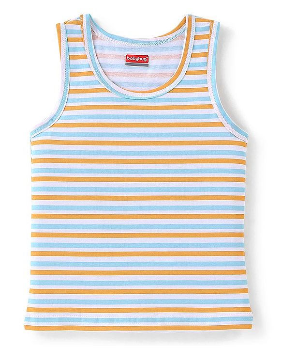 Babyhug 100% Cotton Knit Sleeveless Striped Sando Pack of 3 - Multicolour