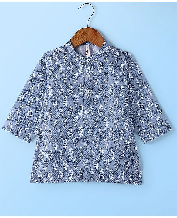 Babyhug Cotton Woven Full Sleeves Kurta and Pajama Set Block Print - Grey