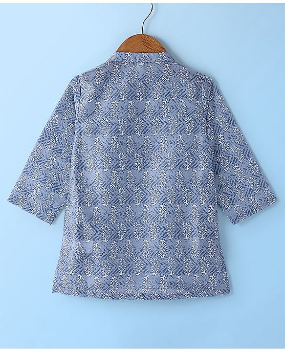 Babyhug Cotton Woven Full Sleeves Kurta and Pajama Set Block Print - Grey