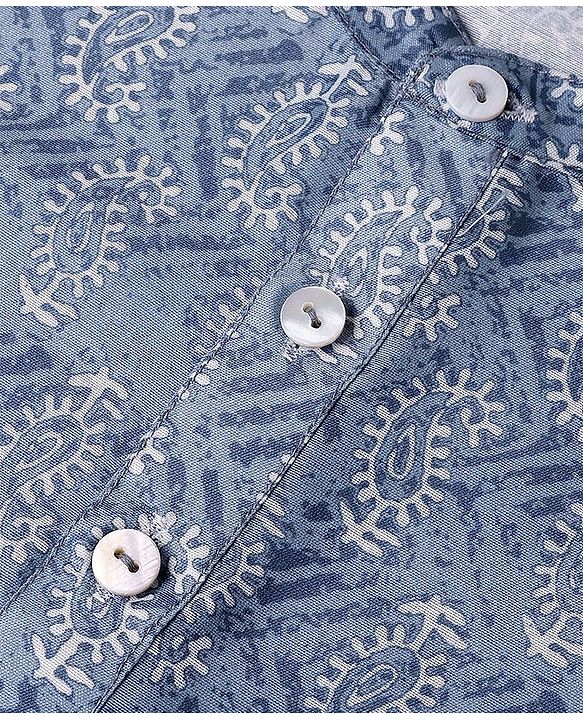 Babyhug Cotton Woven Full Sleeves Kurta and Pajama Set Block Print - Grey