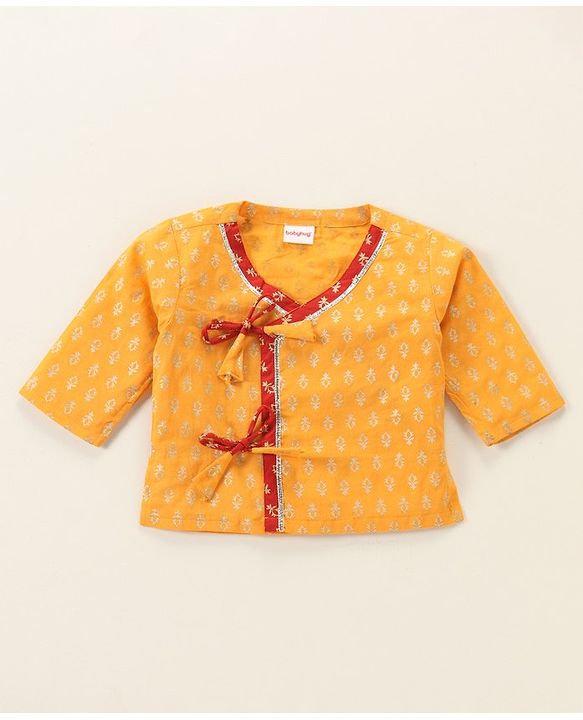 Babyhug Woven Full Sleeves Kurta & Dhoti Set with Cap & Booties Bandhani Print - Red & Yellow