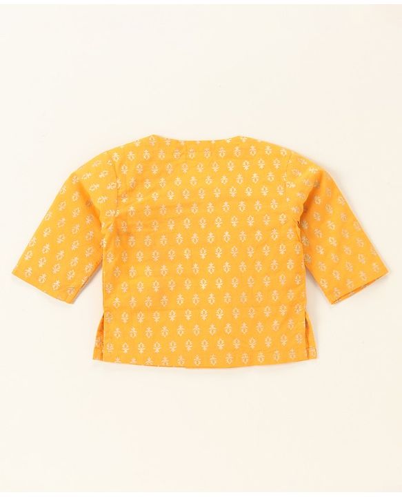 Babyhug Woven Full Sleeves Kurta & Dhoti Set with Cap & Booties Bandhani Print - Red & Yellow