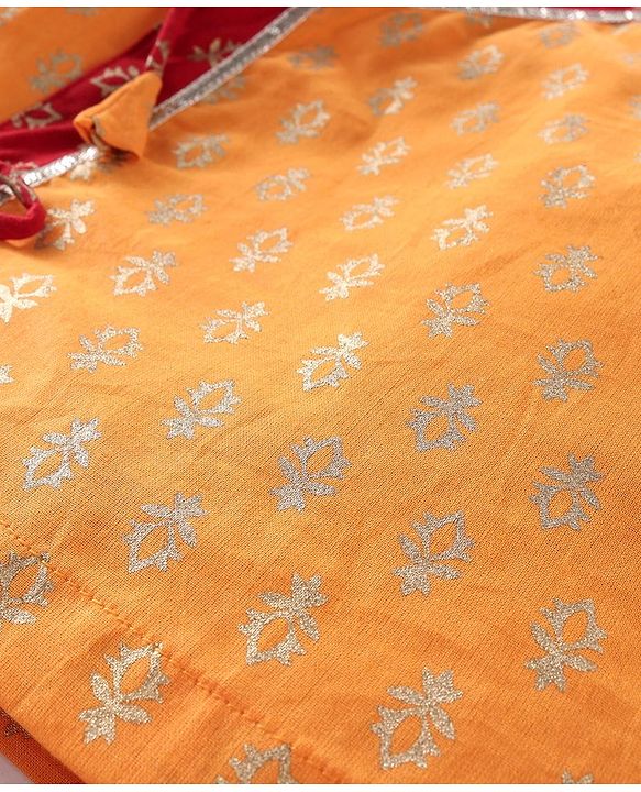 Babyhug Woven Full Sleeves Kurta & Dhoti Set with Cap & Booties Bandhani Print - Red & Yellow