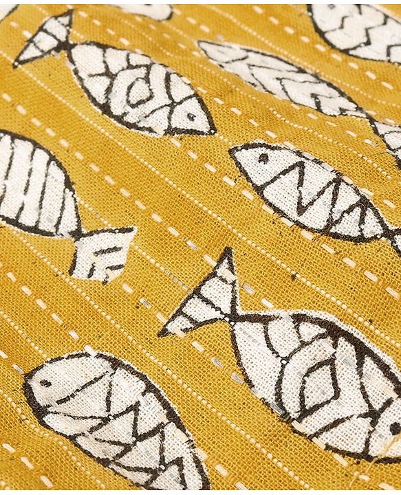 Babyhug 100% Cotton Woven Full Sleeves Kurta & Dhoti Set Marine Life Print - Yellow