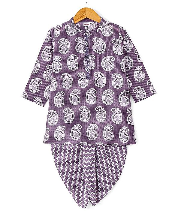 Babyhug 100% Cotton Woven Full Sleeves Kolka Printed  Kurta Dhoti  Set - Purple