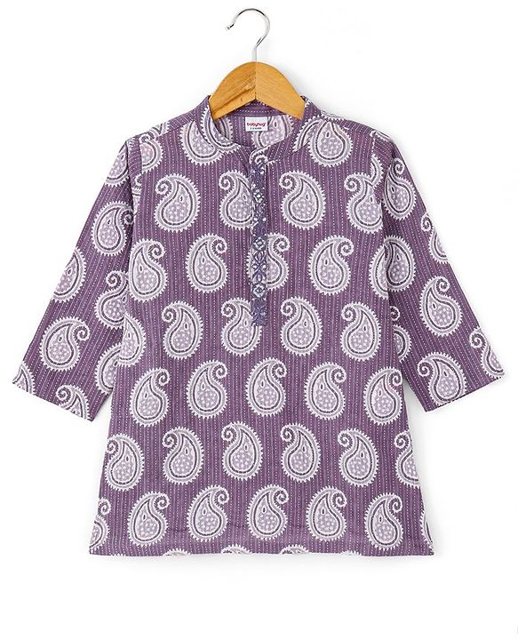 Babyhug 100% Cotton Woven Full Sleeves Kolka Printed  Kurta Dhoti  Set - Purple