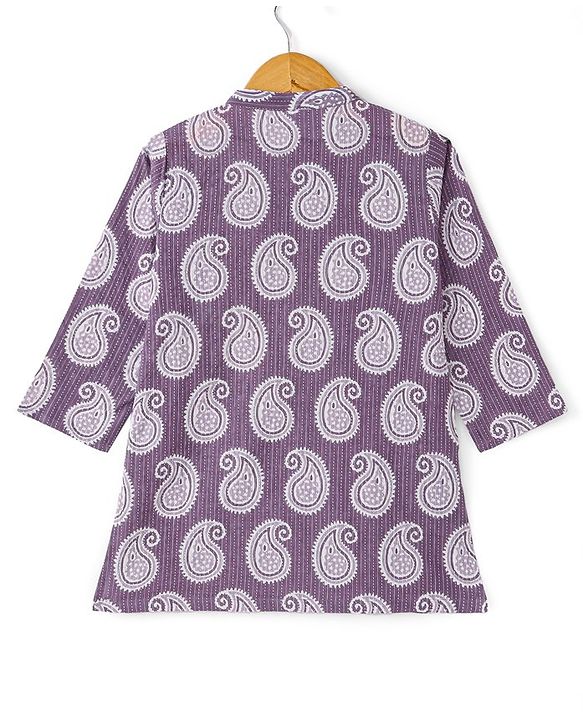 Babyhug 100% Cotton Woven Full Sleeves Kolka Printed  Kurta Dhoti  Set - Purple