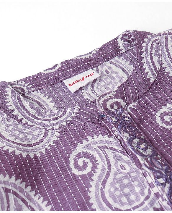 Babyhug 100% Cotton Woven Full Sleeves Kolka Printed  Kurta Dhoti  Set - Purple