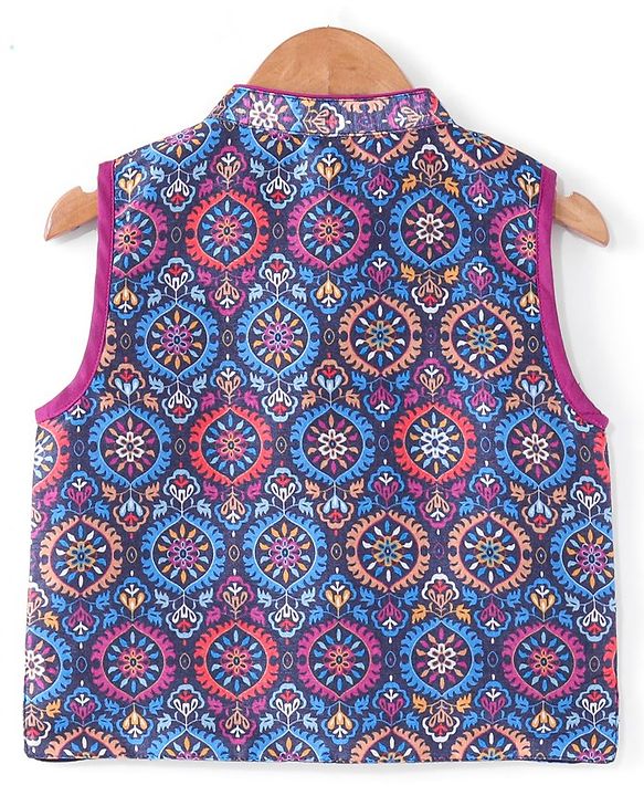 Babyhug Cotton Woven Full Sleeves Floral Printed Kurta & Dhoti Set with Jacket - Purple