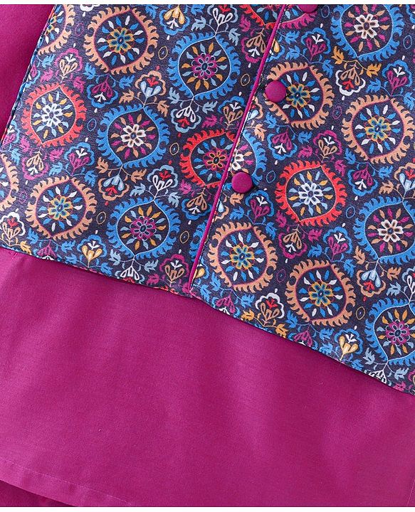 Babyhug Cotton Woven Full Sleeves Floral Printed Kurta & Dhoti Set with Jacket - Purple