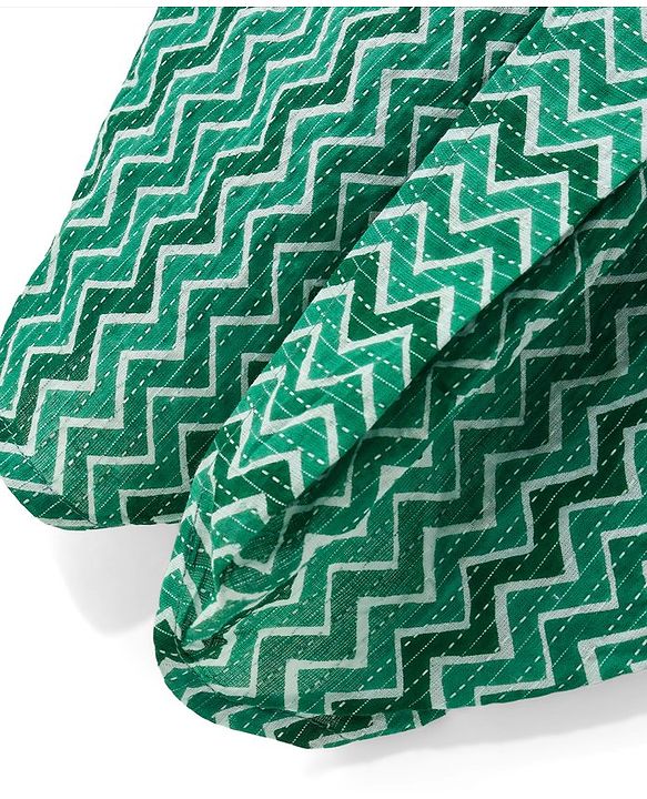 Babyhug 100% Cotton Woven Kurta With Solid Dhoti Set With Leaves Print - Green
