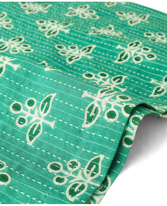 Babyhug 100% Cotton Woven Kurta With Solid Dhoti Set With Leaves Print - Green