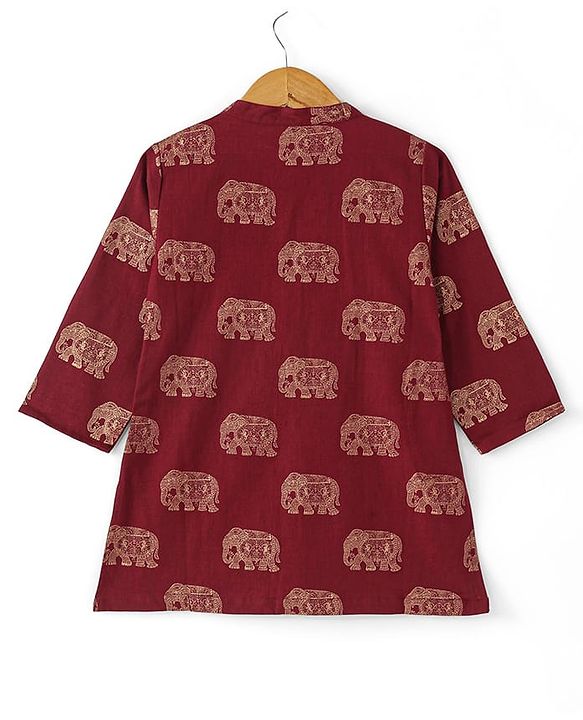 Babyhug 100% Cotton Woven Kurta With Solid Dhoti Set With Foil Printed - Off White & Maroon