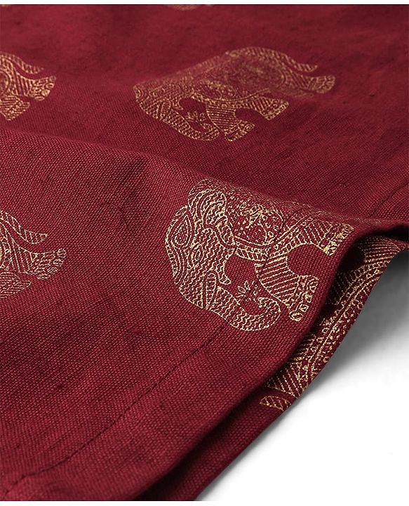 Babyhug 100% Cotton Woven Kurta With Solid Dhoti Set With Foil Printed - Off White & Maroon