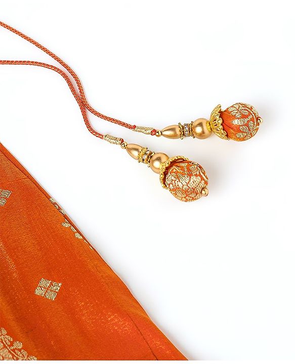 Babyhug Woven Half Sleeve Brocade Choli With Lehenga And Dupatta Set - Orange Red & Pink