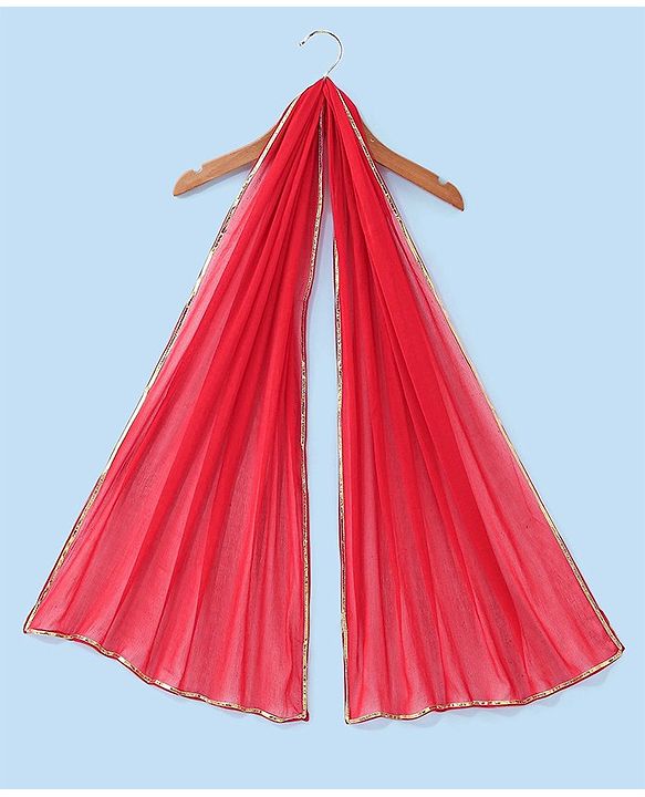 Babyhug Woven Half Sleeves Choli & Lehenga Set with Dupatta & Floral Embroidery - White & Red