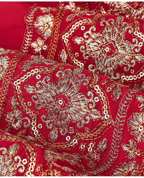 Babyhug Woven Half Sleeves Choli & Lehenga Set with Dupatta & Floral Embroidery - White & Red