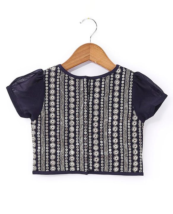 Babyhug Half Sleeves Embroidered Choli with Embroidered Lehenga and Dupatta Set  - Navy Blue