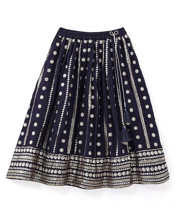 Babyhug Half Sleeves Embroidered Choli with Embroidered Lehenga and Dupatta Set  - Navy Blue