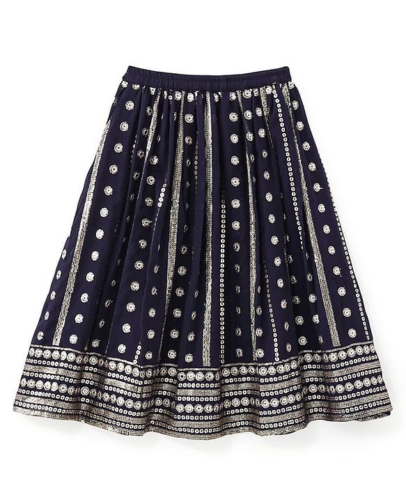 Babyhug Half Sleeves Embroidered Choli with Embroidered Lehenga and Dupatta Set  - Navy Blue