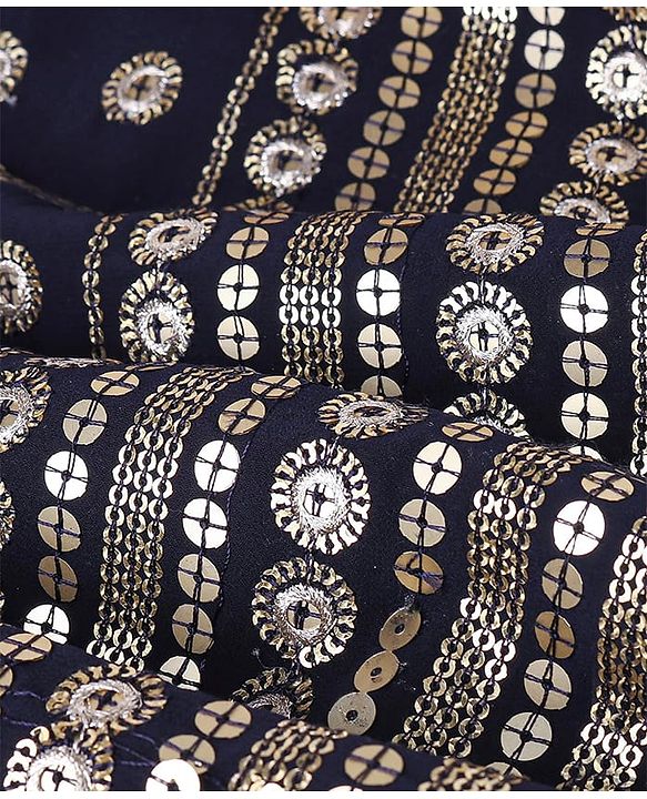 Babyhug Half Sleeves Embroidered Choli with Embroidered Lehenga and Dupatta Set  - Navy Blue