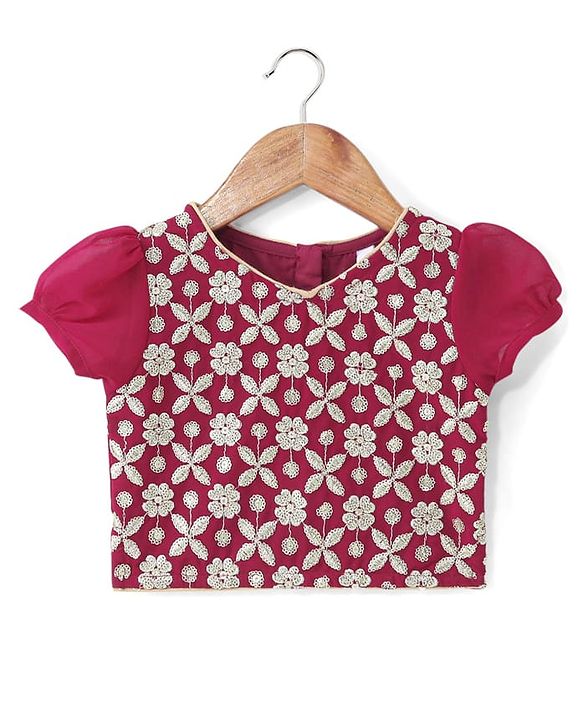 Babyhug Short Sleeve Floral Embroidered Choli with Lehenga and Dupatta Set-Hot Pink