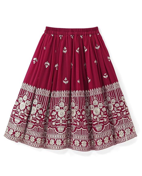 Babyhug Short Sleeve Floral Embroidered Choli with Lehenga and Dupatta Set-Hot Pink
