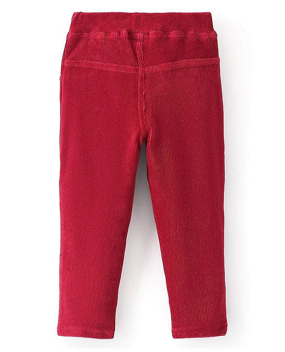 Babyhug Full Length Cotton Knit Corduroy Jeggings - Red