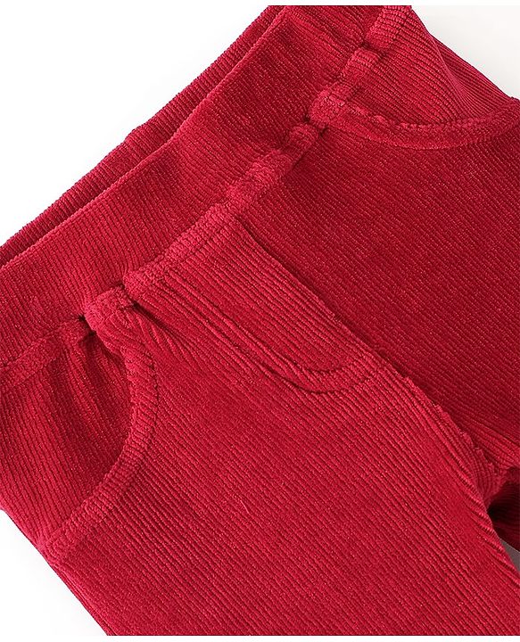 Babyhug Full Length Cotton Knit Corduroy Jeggings - Red