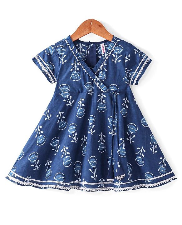 Babyhug 100% Cotton Woven Three Fourth Sleeve Floral Printed Kurta Palazo Set with Dupatta - Indigo