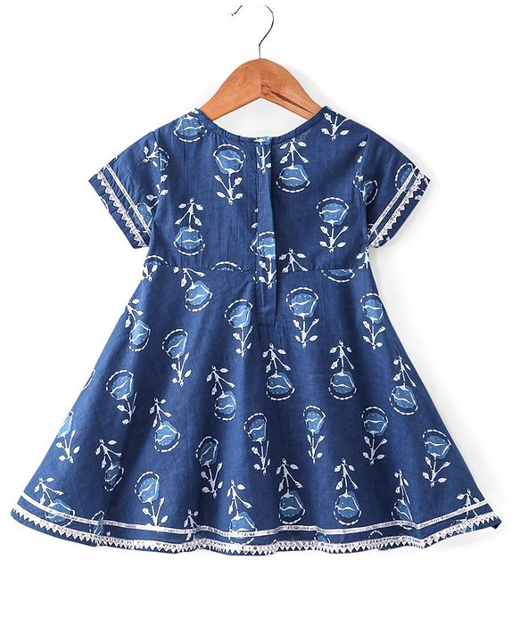 Babyhug 100% Cotton Woven Three Fourth Sleeve Floral Printed Kurta Palazo Set with Dupatta - Indigo