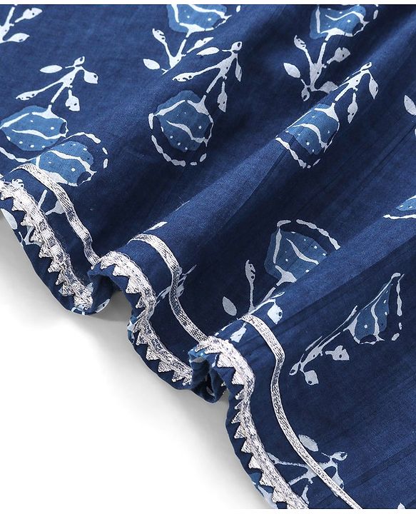 Babyhug 100% Cotton Woven Three Fourth Sleeve Floral Printed Kurta Palazo Set with Dupatta - Indigo