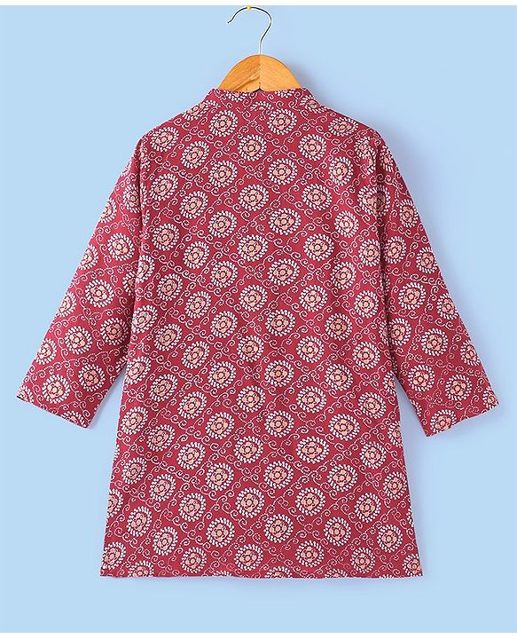 Babyhug 100% Cotton Woven Full Sleeves Bandhani Printed Kurta Dhoti Set - Red