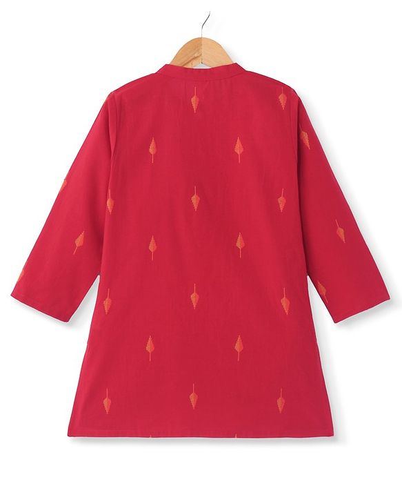 Babyhug 100% Cotton Woven Full Sleeves Handloom Embroidered Kurta Dhoti Set - Red