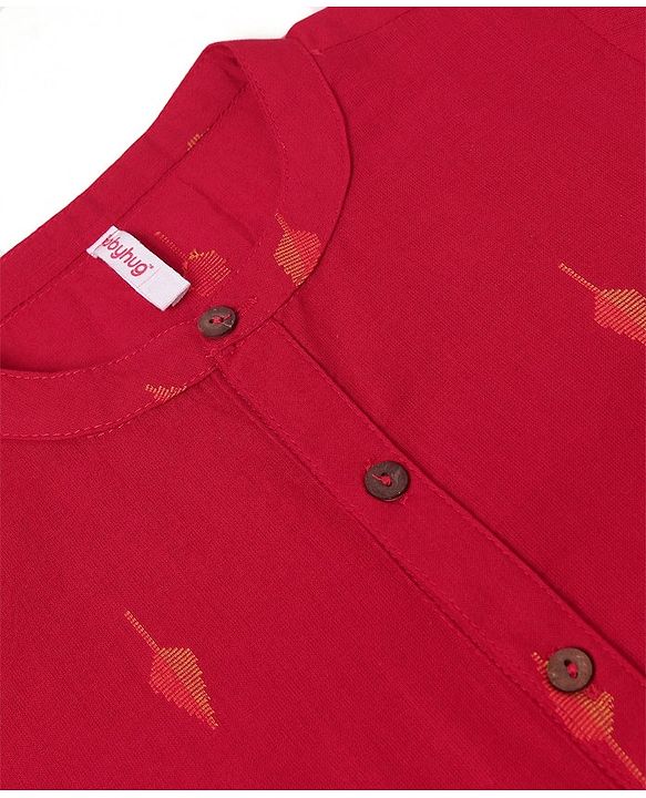 Babyhug 100% Cotton Woven Full Sleeves Handloom Embroidered Kurta Dhoti Set - Red