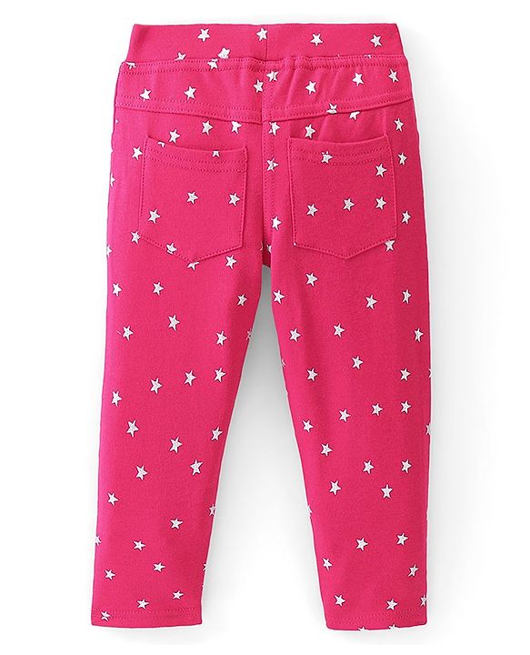 Babyhug Cotton Knit Full Length Stars Printed Jeggings - Pink